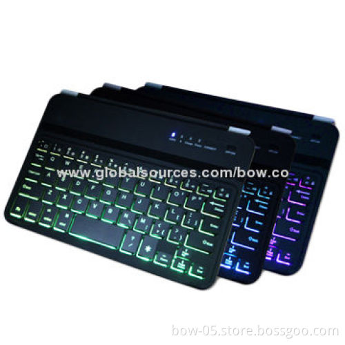 Wireless 7-color Backlit Bluetooth Keyboard Cases for iPad Mini 1/2 with Magnetic Strip/Groove
